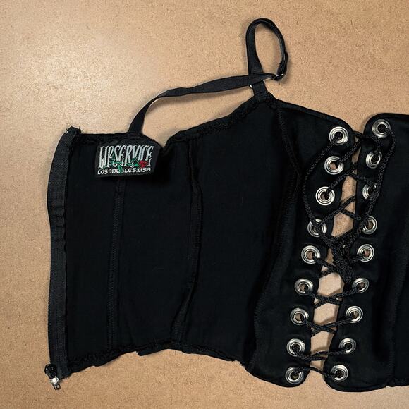 Y2K Lip Service Lace Up Front Corset Black Camisole Top XS Cami Vintage Goth - Picture 11 of 16